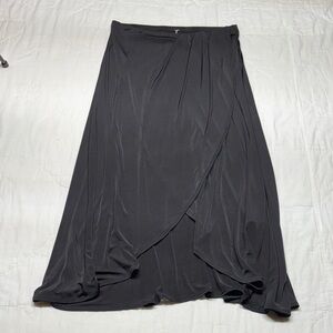 Free People Women's Black Asymmetrical Faux Wrap Maxi Skirt Stretch Knit NWT